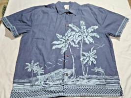 DISNEY STORE Mens   Shirt TIKI KINGDOM MICKEY HAWAIIAN LUAU CAMP BLUE LA... - $29.02