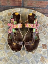 L&#39;Artiste Spring Step Santorini Picnic Sandal Women 37 US 7 Brown Leather Paint - £26.14 GBP