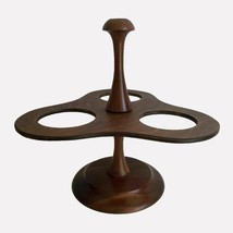 Vtg 3 Round Hole Wood Cone Holder Pedestal Stand Centerpiece Adjustable Tabletop - £35.93 GBP
