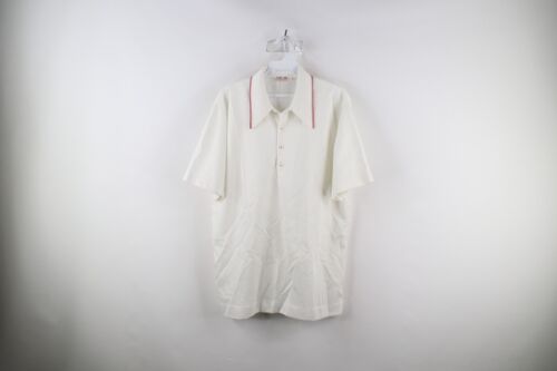 Primary image for Vintage 70s Izod Mens XL Blank Knit Short Sleeve Collared Polo Shirt White USA
