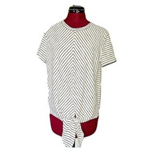 Mello Day Top Multicolor Women Short Sleeve Size Medium Striped Tie Front - $16.83