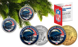 San Diego Chargers Colorized Jfk Half Dollar 2-Coin Set Nfl Christmas Ornaments - £10.99 GBP