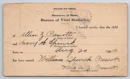 Syracuse NY Prescott Family 1910 Ohio Birth Announcement Postcard H29 - £7.93 GBP