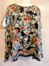 Bobeau Open Back Sweater XL Tie Mock Two Piece Black Floral Long Sleeve - £11.27 GBP