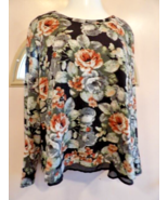 Bobeau Open Back Sweater XL Tie Mock Two Piece Black Floral Long Sleeve - £11.27 GBP