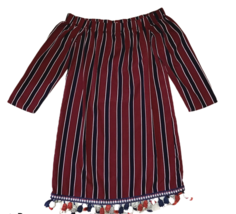 Hot Delicious Tassel Tunic Womens Sz L Marroon and Navy Striped Romantic Dress - £37.49 GBP