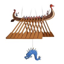 Viking Ship Flying Mobile Wood Colombia Fair Trade New - £106.77 GBP