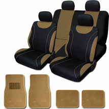 For Kia New Flat Cloth Black and Tan Car Seat Covers Floor Mats Set - £33.47 GBP