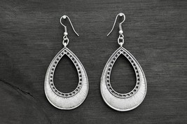 Silver Tribal Teardrop Earrings, Large Turkish Earrings, Gypsy Bohemian Style - £11.73 GBP