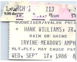 Hank Williams Jr.Concerto Ticket Stub Settembre 17 1986 Irvine California - £35.45 GBP