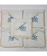 Vintage Napkins 16x14 Inch Embroidery Crochet Beige w/ Blue Set of 5 - $334.15 MXN