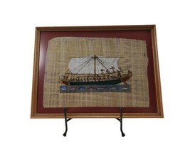 Egyptian Papyrus Art Work The Sailing Boat of Pharaoh By Afaf Muhammad Framed - $23.94