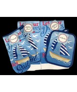 Sailboats Dish Towels Oven Mitt Pot Holder Set of 4 Let Your Dreams Set ... - £19.53 GBP