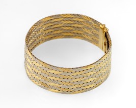 Gubelin Estate 18k Two-Tone Gold Chevron Pattern Bracelet w/ Hidden Clasp - £6,511.67 GBP