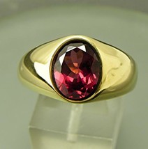 3Ct Oval Brilliant Cut Garnet Mens Solitaire Ring 14K Solid Yellow Gold Finish - £62.92 GBP
