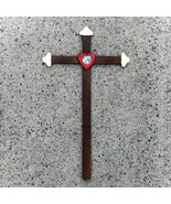 Dark Wooden Wall Cross with Crystal Heart,Religious Catholic Christian G... - $64.53 CAD