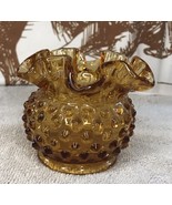 Amber Ruffle Hobnail Vase 3.25 Tall 3.50 Wide - £12.17 GBP