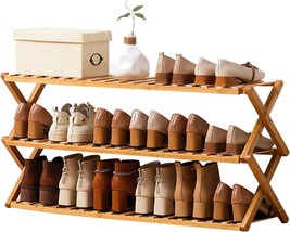 Choclaif Free Standing Shoe Racks For Closet, Shoe Shelf Bamboo Shoe Rack For - £51.92 GBP