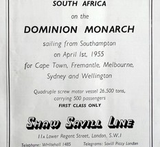 Dominion Monarch Cruise Ship 1955 Advertisement UK Import Shaw Savill Li... - $19.99