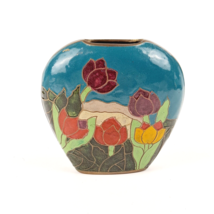 VINTAGE HEAVY SOLID BRASS PAINTED ENAMEL VASE MADE IN INDIA - $23.95