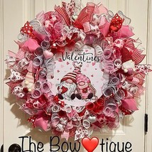 XL Handmade Valentine’s Gnome Hearts Ribbon Prelit Wreath 26 ins LED XLW2 - $100.00