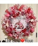 XL Handmade Valentine’s Gnome Hearts Ribbon Prelit Wreath 26 ins LED XLW2 - £79.83 GBP