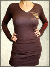 Christian Audigier Skull Heart Rhinestone Womens LS Sweater Dress Top Br... - $131.25