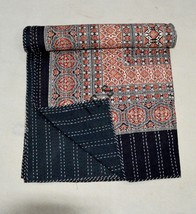 Cotton Kantha Quilt, Ajrakh Print Bedspread Boho Hippe Blanket Throw Multi Color - £47.75 GBP+