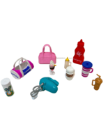 Barbie and Fashion Doll Accessories Purse Cups Mixer Cheer Bag Bottles L... - £6.67 GBP