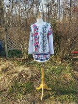 Vintage 80-90s Ramie/cotton knit floral rose tunic romantic sweater Size... - $57.42
