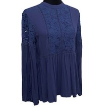 Ariat Navy Blue Floral Lace Peplum Flared Sleeve Blouse Size Medium - $18.99