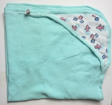 J E Morgan Baby Cotton Waffle Weave Hooded Towel Blanket Planes Lt Blue 31x27 - £22.82 GBP