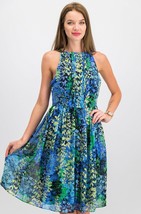 Anthropologie Nicole Miller Studio 8 Blue Floral Pleated Sleeveless Dress NWOT - £41.14 GBP