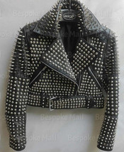 New Woman&#39;s Punk Brando Silver Spiked Studded Unique Cowhide Leather Jacket-816 - £273.37 GBP+