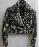 New Woman&#39;s Punk Brando Silver Spiked Studded Unique Cowhide Leather Jac... - £297.09 GBP+
