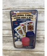 Collectors Playing Cards 100 Large Poker Chips &amp; 5 Dice game in a Tin - $12.99