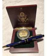WHITE HOUSE PEN + CHALLENGE COIN GOLD in WOOD BOX DEMOCRAT REPUBLICAN GO... - €26,19 EUR