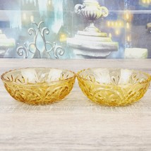 2 Vintage Anchor Hocking 4.5&quot;  Amber Honey Gold Star Medallion Fruit Dip Bowls - £18.68 GBP