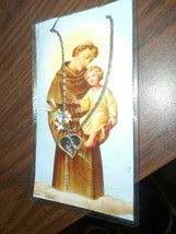 ST ANTHONY CARD WITH MEDALLION ON 18K GF LINKED CHAIN IN ORIGINAL VINYL ... - £7.85 GBP