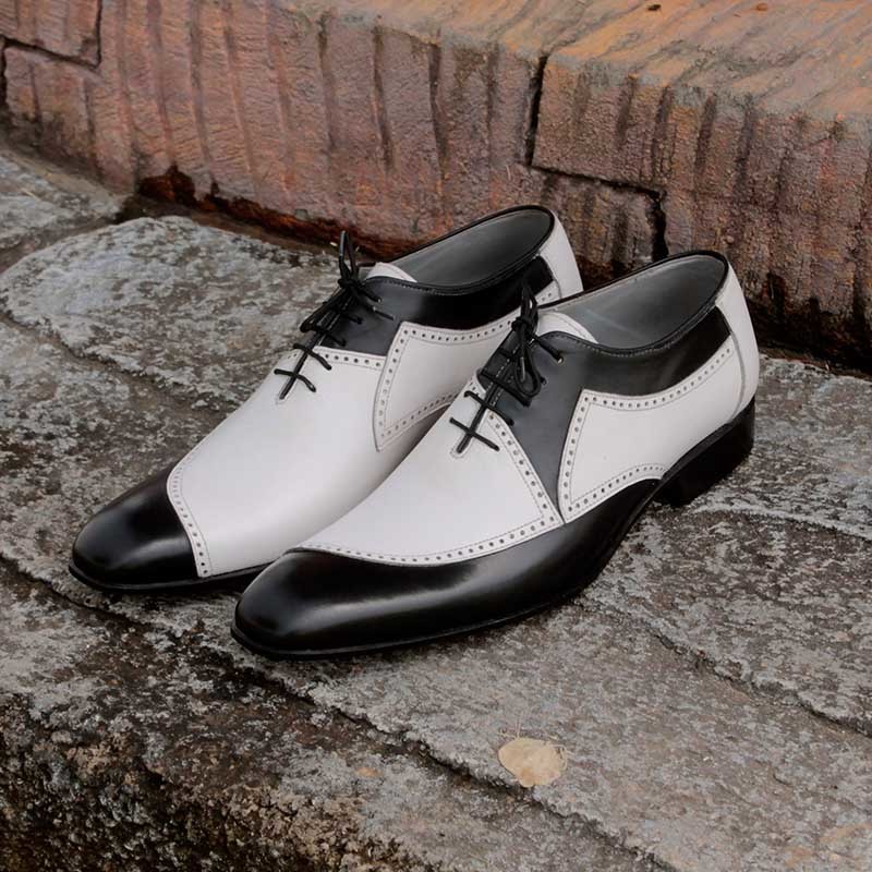 Hand Made Men Two Tone Black White Derby Lace Up Genuine Leather Shoes US 7-16