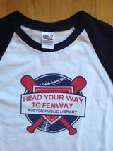 Read Your Way to Fenway 3/4 Baseball Shirt Size Large by BostonLibrary &amp;... - £10.08 GBP