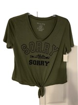 Wound Up T Shirt Tie Front  &quot;Sorry Not Sorry&quot; Green W Black Jrs Sz L 11-13 NWT - £10.93 GBP