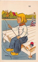 Holland Mi~Dutch Novelty SHOP-ALL Wooden SHOES-&quot;HANS&quot; FISHING-1950 Postcard - £7.68 GBP