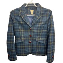 L.L.BEAN Womens Wool Plaid Blazer Blue Size 10 Checkered Button Front Li... - $44.65