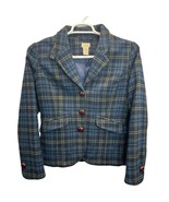 L.L.BEAN Womens Wool Plaid Blazer Blue Size 10 Checkered Button Front Li... - £35.77 GBP