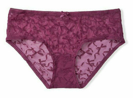 XL  Raspberry Grape Bow Ribbon Flocked Mesh Victorias Secret Hiphugger Pantie - £8.78 GBP