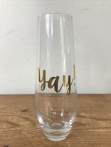 Yay! Gold Print Clear Glass Wedding Celebration Champagne Flute Flower Vase 6&quot; - £16.06 GBP