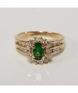 2.1Ct Oval Cut Green Emerald Diamond Halo Engagement Ring 14K Yellow Gol... - £76.82 GBP