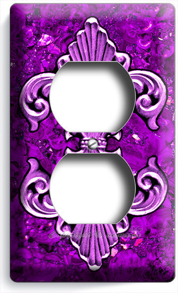 FLEUR DE LIS PURPLE MARBLE DUPLEX OUTLET WALL PLATE WALL PLATE COVER ROOM DECOR