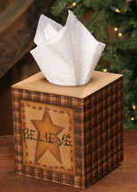 Tissue Box Cover Paper Mache&#39;  3TB012-Believe Squared Tissue Box    - $7.95